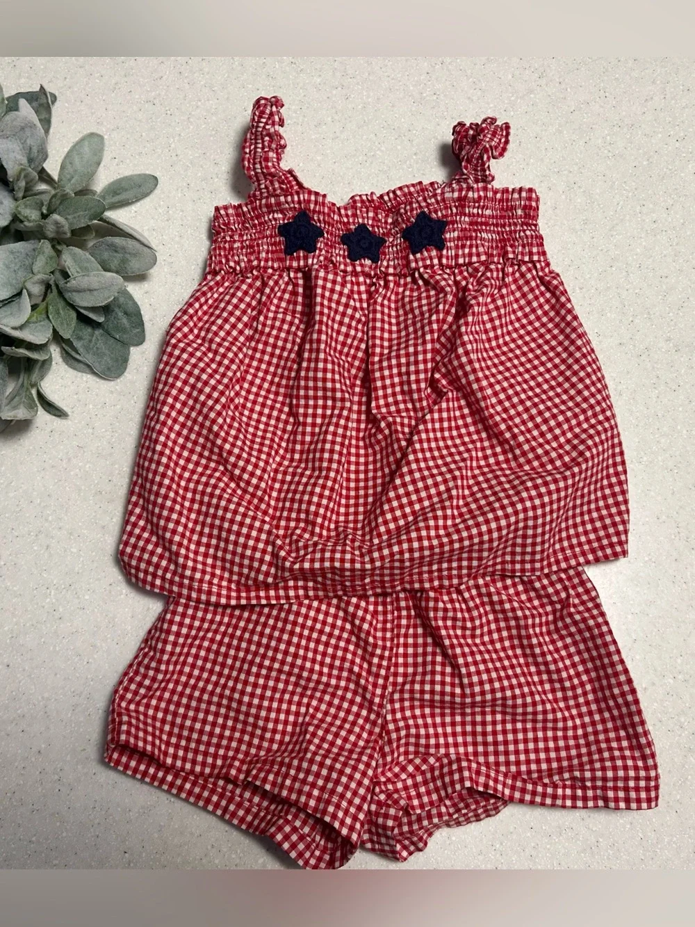 Carters Girls Red White Blue Star Tank Top & Shorts 2 Pc Set